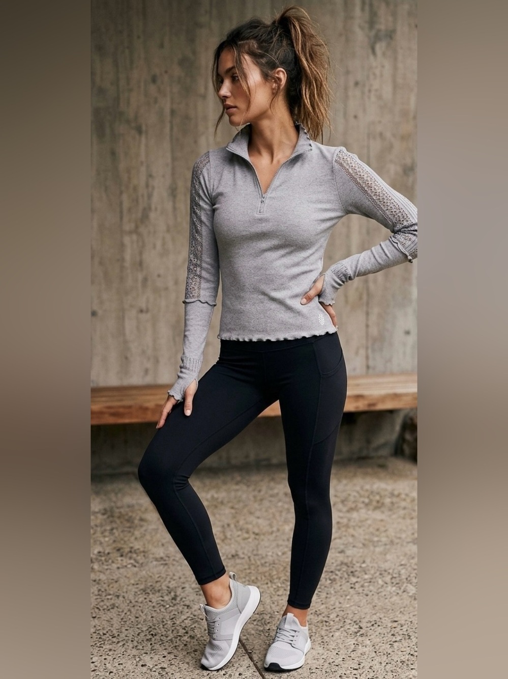 FP Movement Free People Frankie Cuff Half Zip Top Grey Size M/L